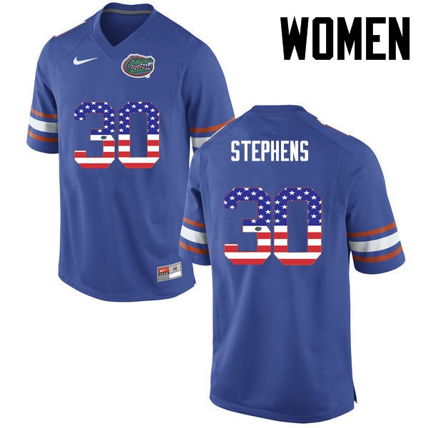 Florida Gators Women #30 Garrett Stephens College Football USA Flag Fashion Blue